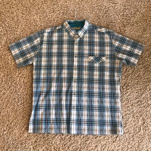 Mens KUHL blue,white,yellow plaid collared shirt
